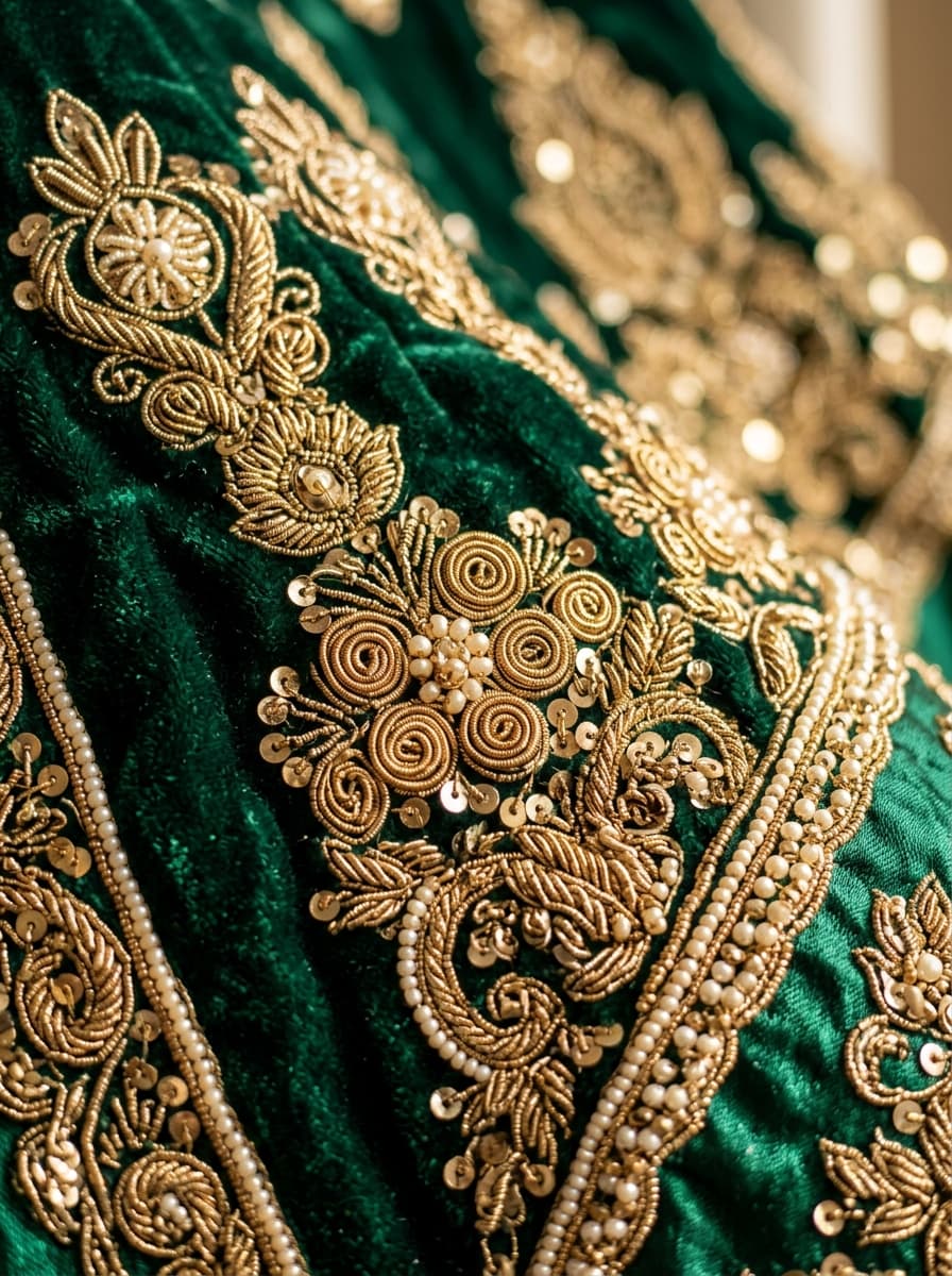 Artisanal Emerald Dabka Lehenga